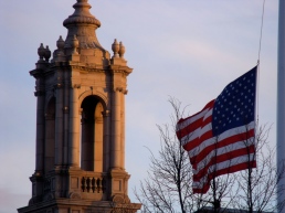 The flag flying at half mast in remembrance of Pearl Harbor Day at Town Hall. December 7, 2010.
