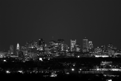 The view of Boston from Skyline Park just after moonrise. April 6, 2012.