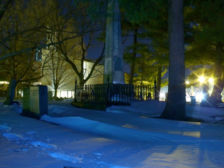 The Patriot Grave monument in the snowbound Old Burying Ground.December 28, 2010.