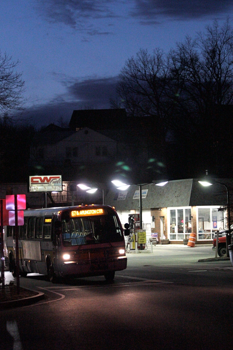 The 67 bus to Alewife Station waits at a light on Summer Street.February 28, 2012.